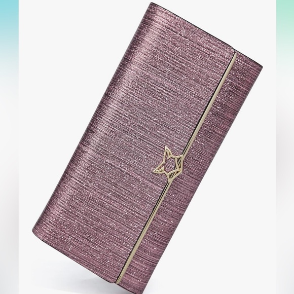 Foxer Handbags - FOXER Pink‎ Cowhide Shiny Vinyl Glittery Bifold Gold Hardware Wallet *LikeNew*